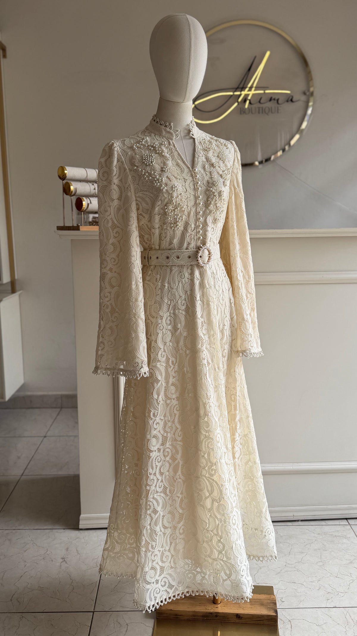 Vestido ivory perlas
