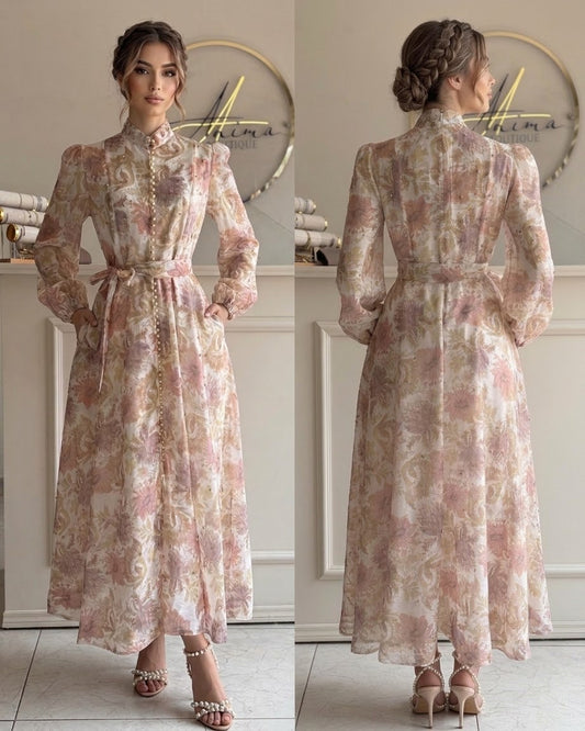 Vestido mangas flores cálidas