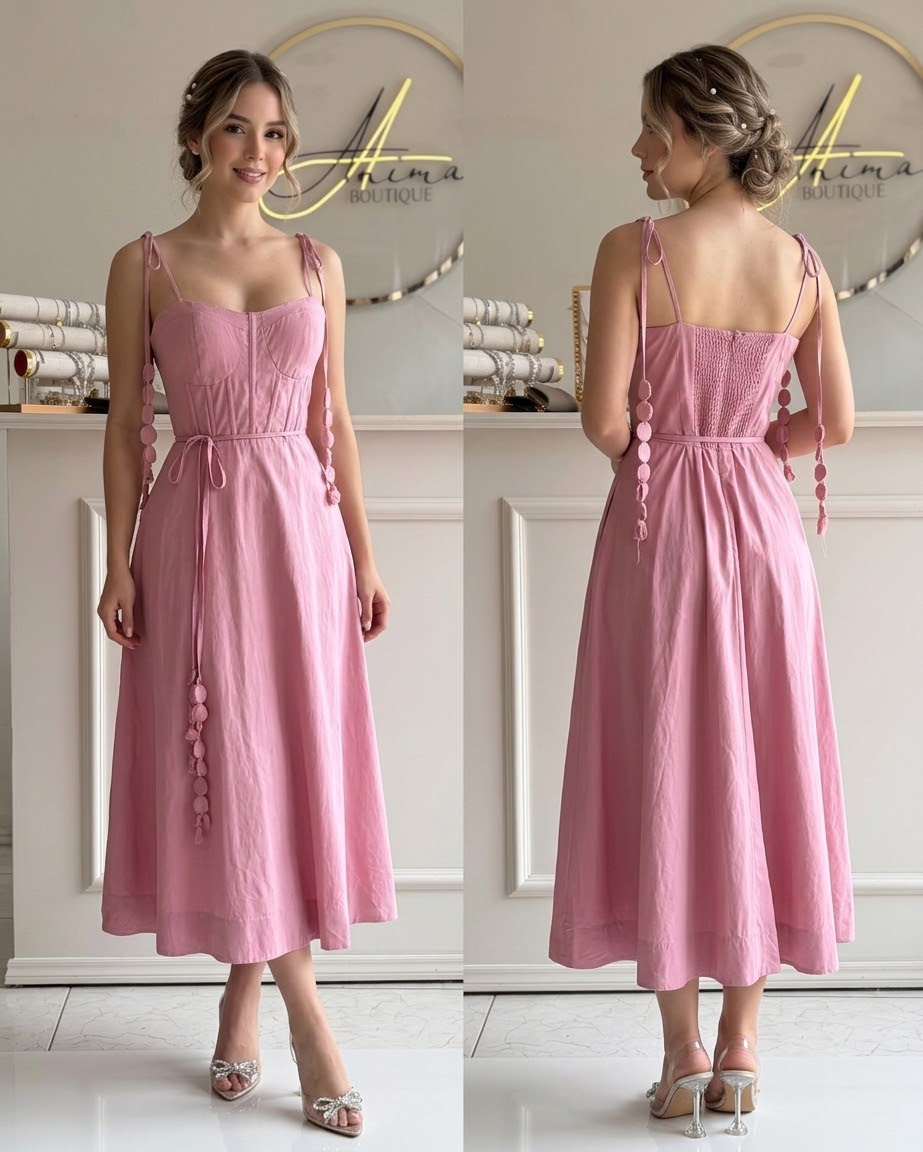 Vestido midi rosa