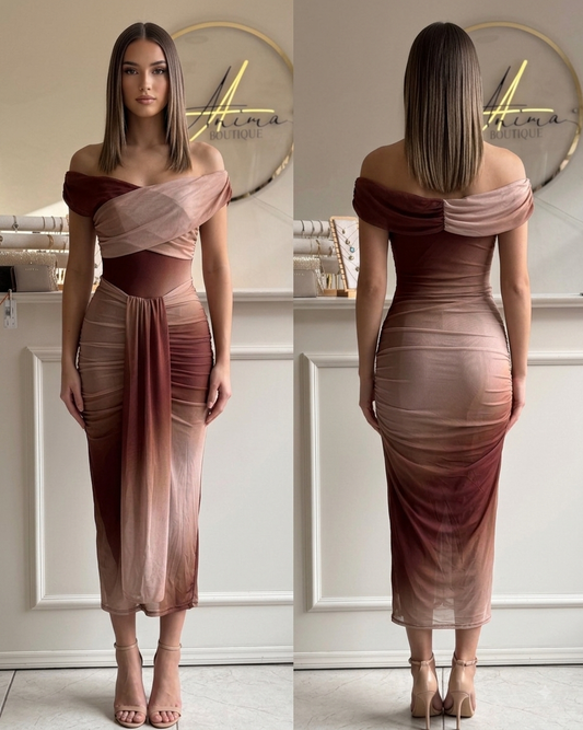 Vestido drapeado hombros caídos